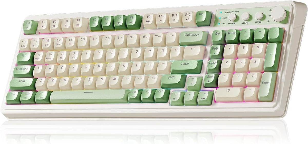 AULA S99 Gaming Keyboard, Wireless Computer Keyboards, Tri-Mode Bluetooth/2.4GHz/USB-C Custom Creamy Keyboard with Number Pad (Green)
