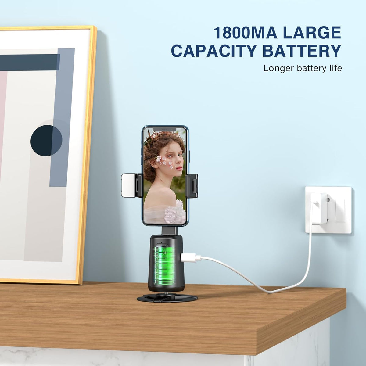 Auto Face Tracking Tripod 360° Rotating Cell Phone Photo and Video Kits Stand, No App, Camera Stand with Remote and Gesture Control