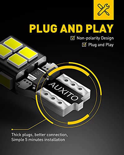 AUXITO 194 LED Bulb 6000K White 168 2825 W5W T10 Wedge 14-SMD Interior Car Bulbs Replacement (10 PCS)