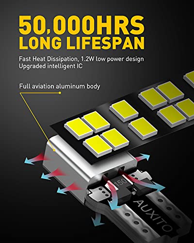 AUXITO 194 LED Bulb 6000K White 168 2825 W5W T10 Wedge 14-SMD Interior Car Bulbs Replacement (10 PCS)