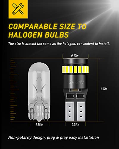 AUXITO 194 LED Bulbs for License Plate Light 168 175 2825 W5W T10 24-SMD 3014 Chipsets 6000K White (Pack of 2)