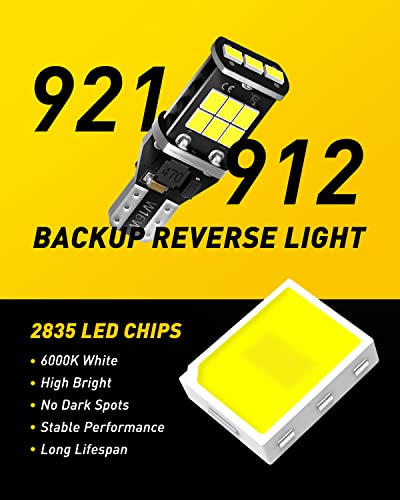 AUXITO 912 921 LED Bulb for Backup Light Reverse Lights High Power 2835 15-SMD Chipsets Error Free T15 906 922 W16W Bulbs (Upgraded, Pack of 2)