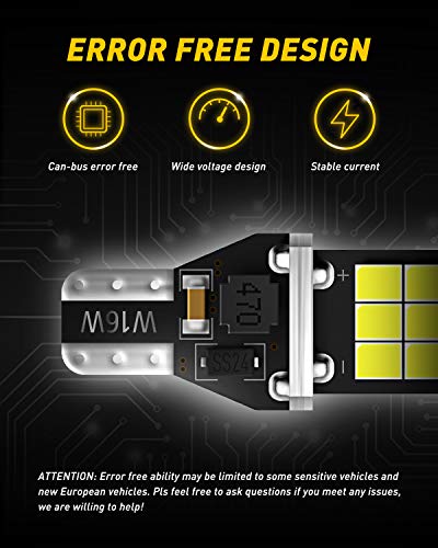 AUXITO 912 921 LED Bulb for Backup Light Reverse Lights High Power 2835 15-SMD Chipsets Error Free T15 906 922 W16W Bulbs (Upgraded, Pack of 2)