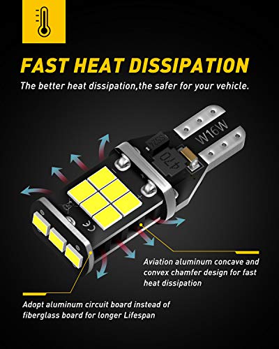 AUXITO 912 921 LED Bulb for Backup Light Reverse Lights High Power 2835 15-SMD Chipsets Error Free T15 906 922 W16W Bulbs (Upgraded, Pack of 2)