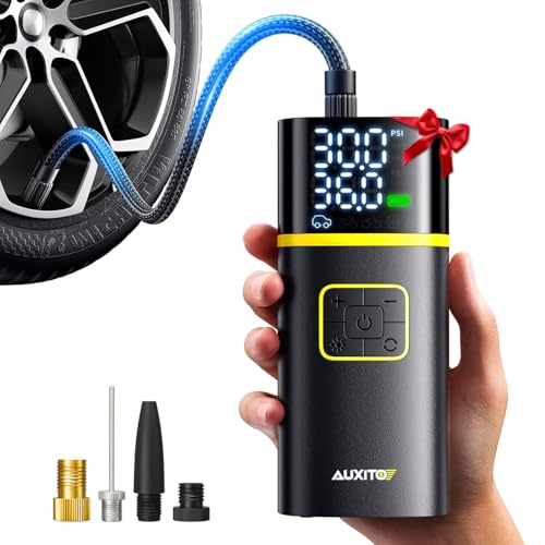 AUXITO AS1 Tire Inflator Portable Air Compressor - 150PSI Bike Pump 1Min Fast Inflate with Tire Pressure Gauge, 5200 mAh, LED Light