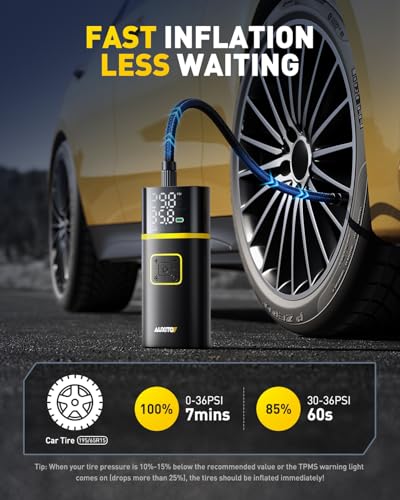 AUXITO AS1 Tire Inflator Portable Air Compressor - 150PSI Bike Pump 1Min Fast Inflate with Tire Pressure Gauge, 5200 mAh, LED Light