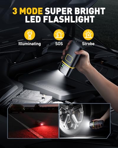 AUXITO AS1 Tire Inflator Portable Air Compressor - 150PSI Bike Pump 1Min Fast Inflate with Tire Pressure Gauge, 5200 mAh, LED Light