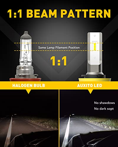 AUXITO H11/H8/H16 LED Fog Light Bulbs or DRL, 6000 Lumens 6500K Cool White Light, 300% Brightness, CSP LED Chips Fog Lamps Replacement (Pack of 2)