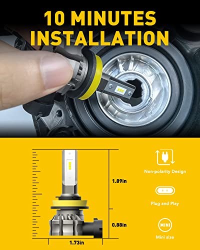 AUXITO H11/H8/H16 LED Fog Light Bulbs or DRL, 6000 Lumens 6500K Cool White Light, 300% Brightness, CSP LED Chips Fog Lamps Replacement (Pack of 2)