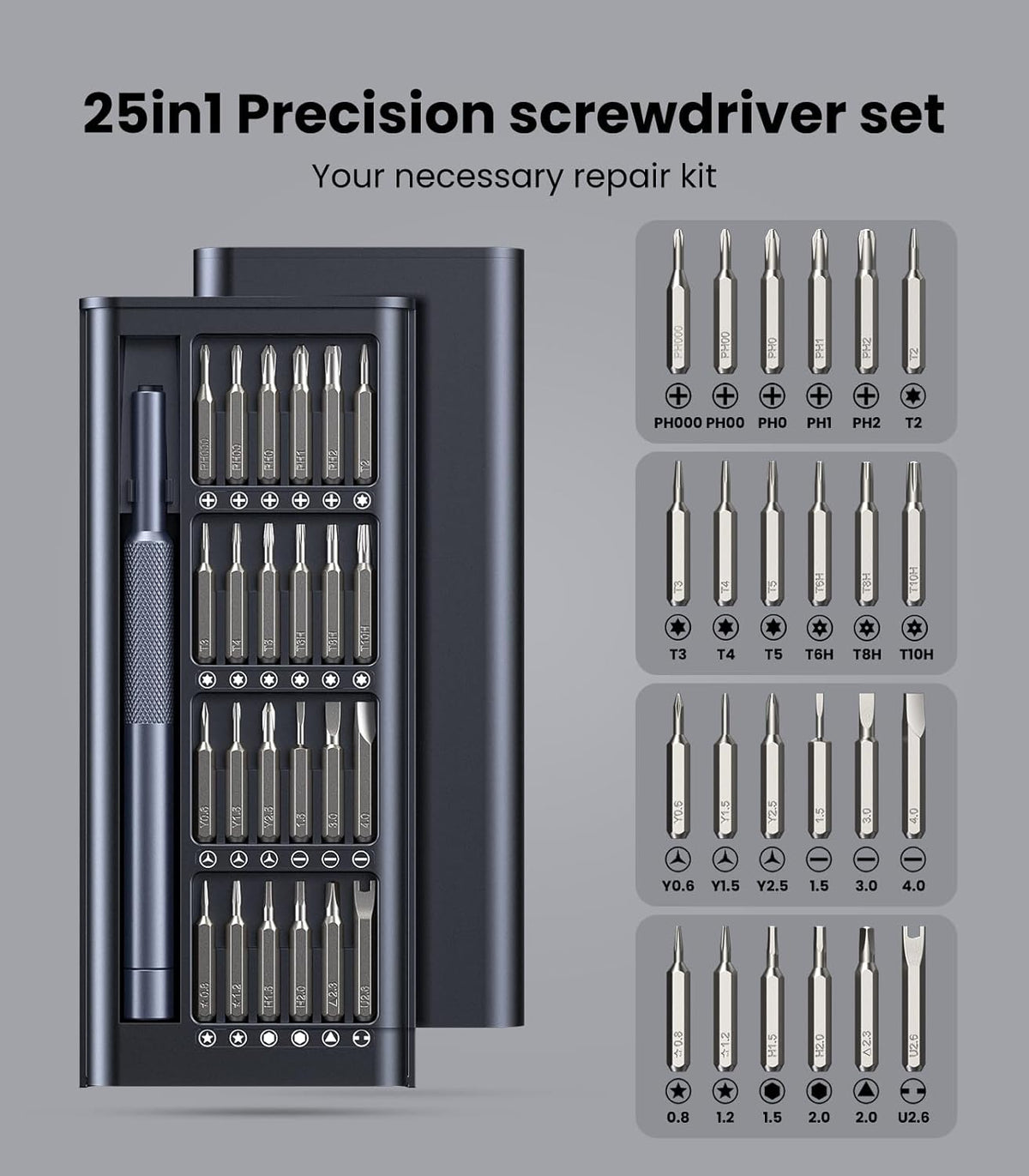 AXTH 25-in-1 Small Precision Screwdriver Set, Professional Magnetic Mini Repair Tool Kit for Phone, Computer, Watch, Laptop, Macbook, Ring Doorbell