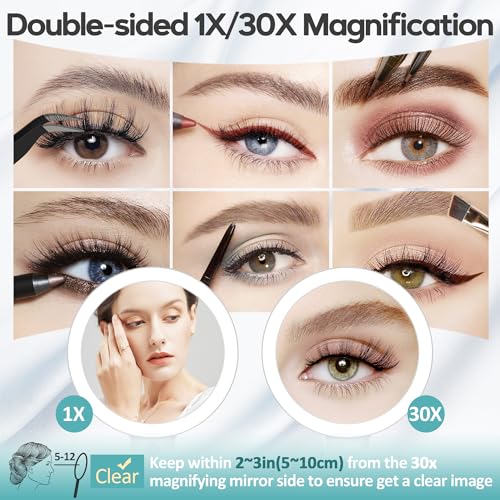 B Beauty Planet Magnifying Mirror with Light 30X, Double-Sided 1X/ 30X Magnifying Makeup Mirror with Tweezer, 2000mAh 3 Colour Modes