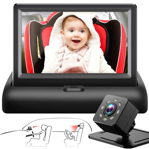 Baby Car Mirror with 4.3'' HD Night Vision Function Display, Safety Car Seat Camera with Wide Crystal Clear View