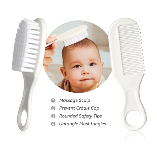 Baby Grooming Kit, Infant Safety Care Set with Hair Brush Comb Nail Clipper Nasal Aspirator,Baby Essentials Kit for Newborn Girls Boys (Grey White)