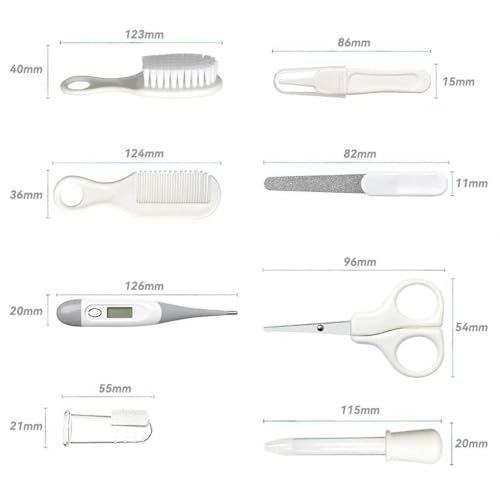 Baby Grooming Kit, Infant Safety Care Set with Hair Brush Comb Nail Clipper Nasal Aspirator,Baby Essentials Kit for Newborn Girls Boys (Grey White)