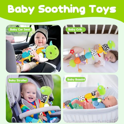 Baby Sensory Toy 0-6 Month Music Animal Stuffed Plush Caterpillar Toy for Infant 0-3-6-12 Month Old Tummy Time with Mirror Crinkle Rattle Toys