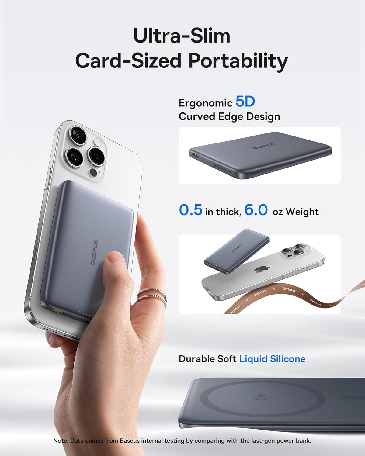 Baseus Picogo Magnetic Portable Charger, Qi2 15W 0.5" Ultra Slim 10000mAh Wireless Power Bank