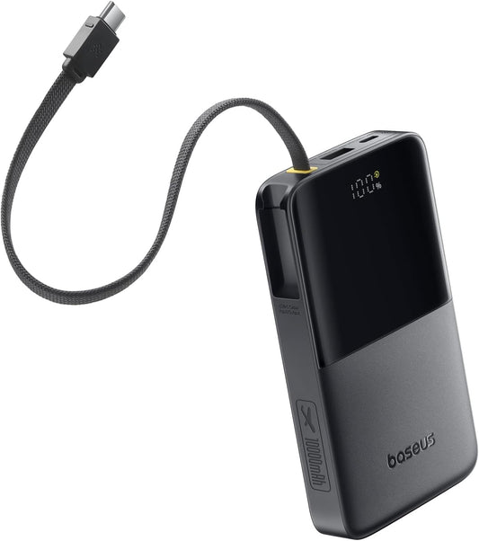 Baseus Portable Charger, 10000mAh Fast Charging Power Bank, 22.5W PD3.0 QC3.0 Battery Pack Built-in USB C Braided Cable