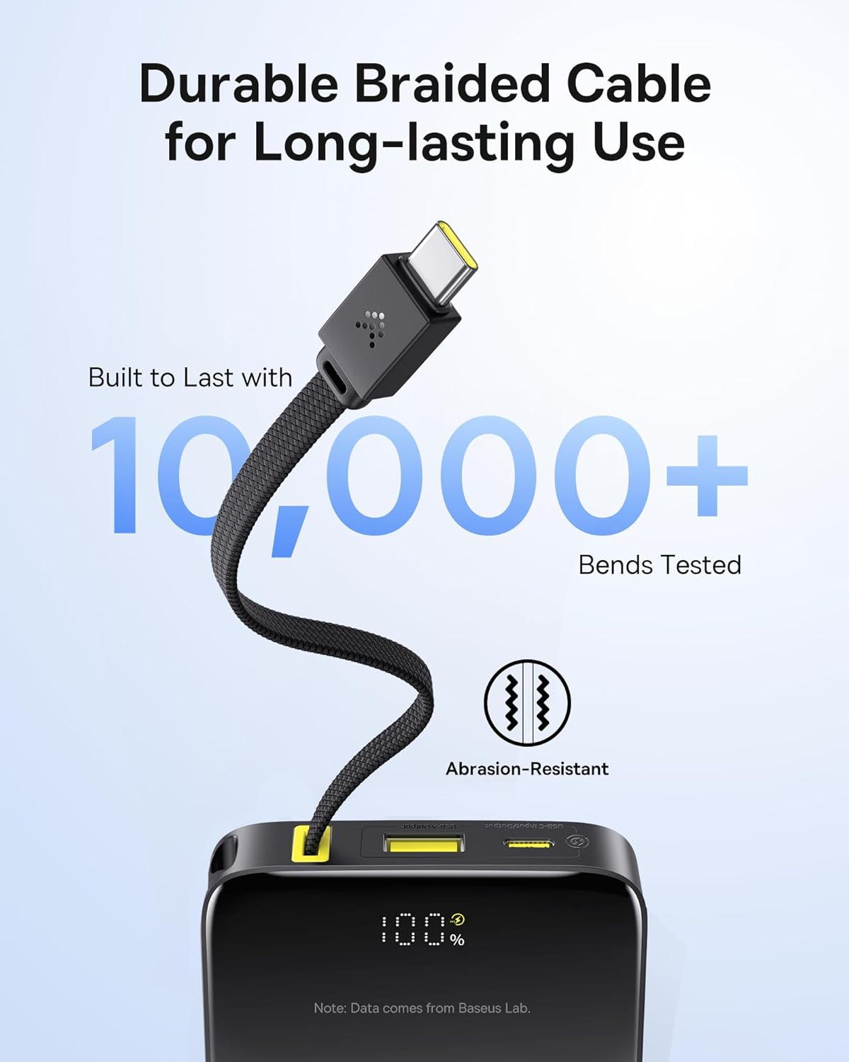 Baseus Portable Charger, 10000mAh Fast Charging Power Bank, 22.5W PD3.0 QC3.0 Battery Pack Built-in USB C Braided Cable