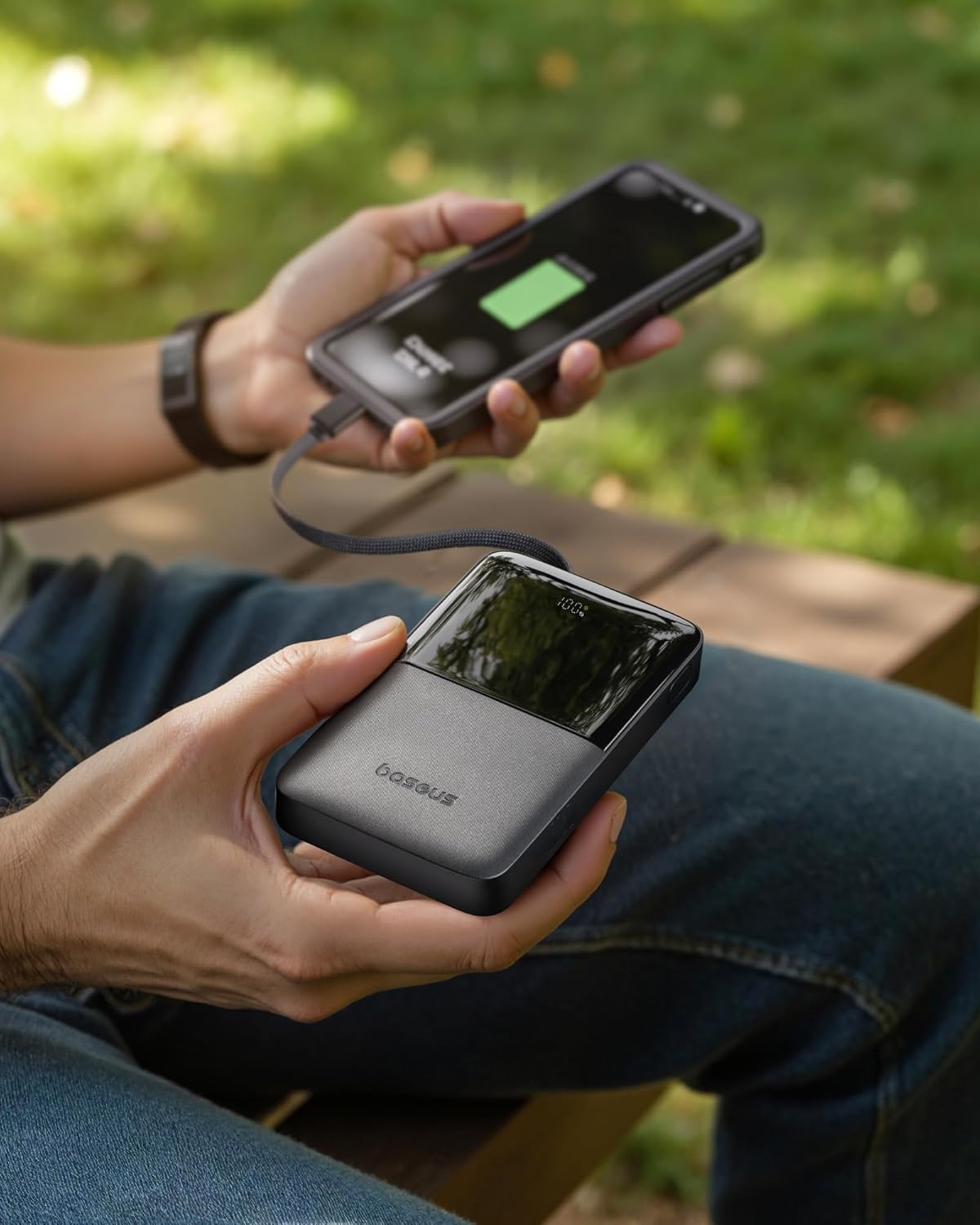 Baseus Portable Charger, 10000mAh Fast Charging Power Bank, 22.5W PD3.0 QC3.0 Battery Pack Built-in USB C Braided Cable