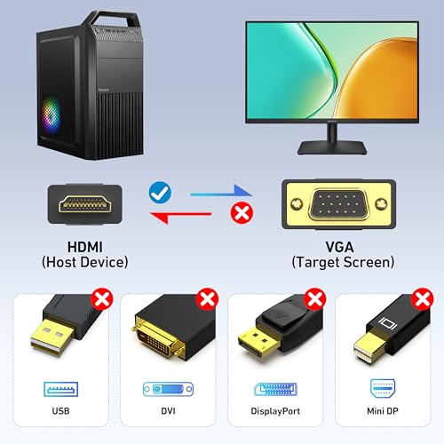 BENFEI HDMI to VGA 6 Feet Cable, Uni-Directional HDMI Computer to VGA Monitor Cable (Male to Male) Compatible for Computer, Desktop, Laptop, PC