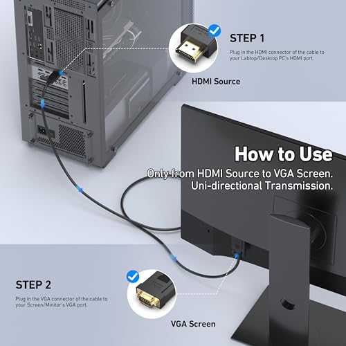 BENFEI HDMI to VGA 6 Feet Cable, Uni-Directional HDMI Computer to VGA Monitor Cable (Male to Male) Compatible for Computer, Desktop, Laptop, PC