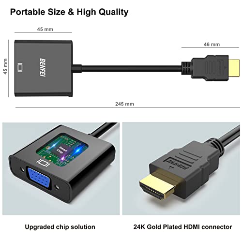 BENFEI HDMI to VGA, Gold-Plated Adapter (Male to Female) for Computer, Desktop, Laptop, PC, Monitor, Projector, HDTV, Chromebook, Raspberry Pi (Black)