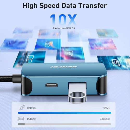BENFEI USB C HUB 4-in-1, USB Type-C to HDMI VGA Adapter, USB C to USB Adapter, USB Type-C Power Delivery, Compatible with iPhone 15 Pro/Max