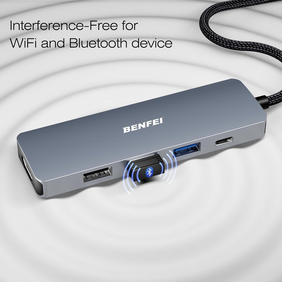 BENFEI USB C Hub 5-in-1 with 4K HDMI(Certified), 100W Power Delivery, 3 USB-A, Silicone Cable, Aluminum Case Compatible with MacBook Pro/Air, iPad Pro