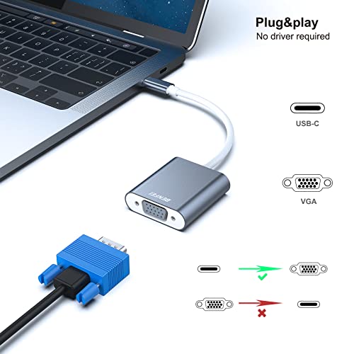 BENFEI USB C to VGA Adapter, Thunderbolt 3/4 to VGA Adapter Compatible with iPhone 15 Pro/Max, MacBook Pro/Air 2023, iPad Pro (Aluminium Shell,Grey)