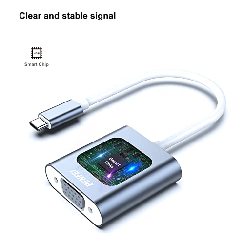 BENFEI USB C to VGA Adapter, Thunderbolt 3/4 to VGA Adapter Compatible with iPhone 15 Pro/Max, MacBook Pro/Air 2023, iPad Pro (Aluminium Shell,Grey)