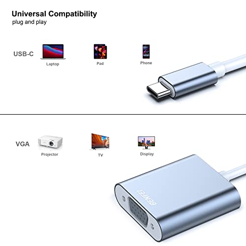 BENFEI USB C to VGA Adapter, Thunderbolt 3/4 to VGA Adapter Compatible with iPhone 15 Pro/Max, MacBook Pro/Air 2023, iPad Pro (Aluminium Shell,Grey)
