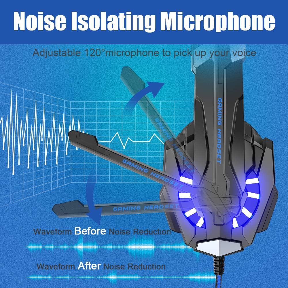 BENGOO G9000 Stereo Gaming Headset for PS4 PC Xbox One PS5 Controller, Noise Cancelling Over Ear Headphones with Mic, LED Light, 7.1 Surround Sound