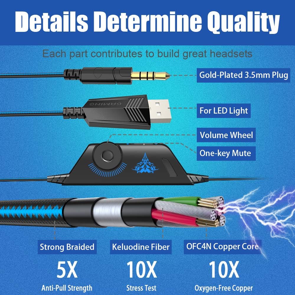 BENGOO G9000 Stereo Gaming Headset for PS4 PC Xbox One PS5 Controller, Noise Cancelling Over Ear Headphones with Mic, LED Light, 7.1 Surround Sound