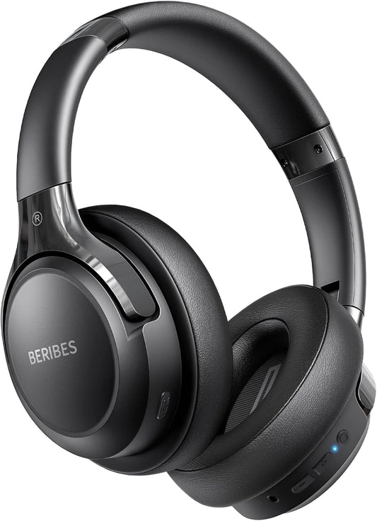 BERIBES Bluetooth Headphones Over Ear, 65H Playtime and 6 EQ Music Modes Wireless Headphones with Microphone, HiFi Stereo Foldable Lightweight Headset