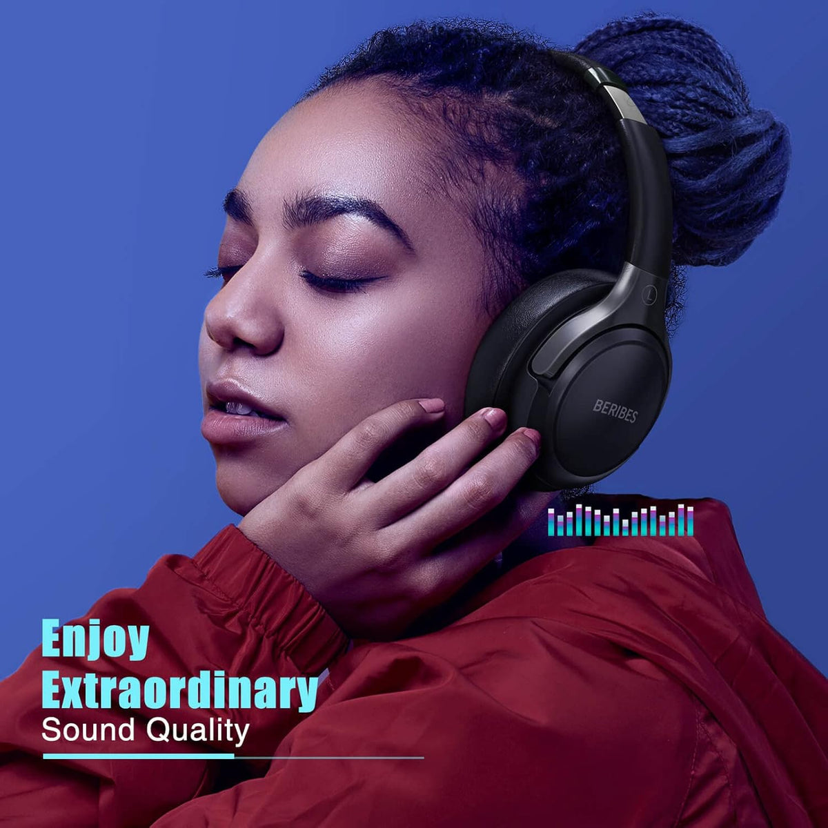 BERIBES Bluetooth Headphones Over Ear, 65H Playtime and 6 EQ Music Modes Wireless Headphones with Microphone, HiFi Stereo Foldable Lightweight Headset