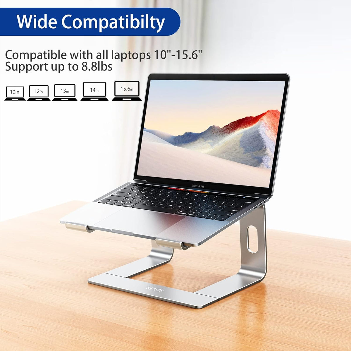 BESIGN LS03 Aluminum Laptop Stand, Ergonomic Detachable Computer Stand, Notebook Riser Compatible with Air, Pro, Dell, HP (Silver)