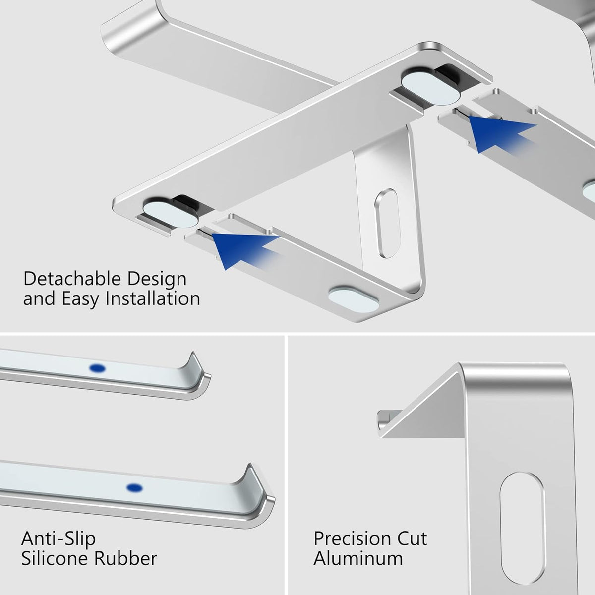 BESIGN LS03 Aluminum Laptop Stand, Ergonomic Detachable Computer Stand, Notebook Riser Compatible with Air, Pro, Dell, HP (Silver)