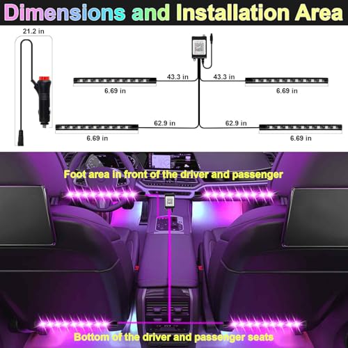 BFXM Car Interior Lights, 12V LED Strip Lights with Cigarette Lighter Adapter, Ambient Lighting Car Accessories