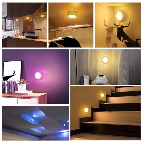 BLS LED Puck Lights with Remote Control, Wireless Under Cabinet & Closet Lighting, RGB 13 Color Changing Lights with Dimmer (6 Pack)