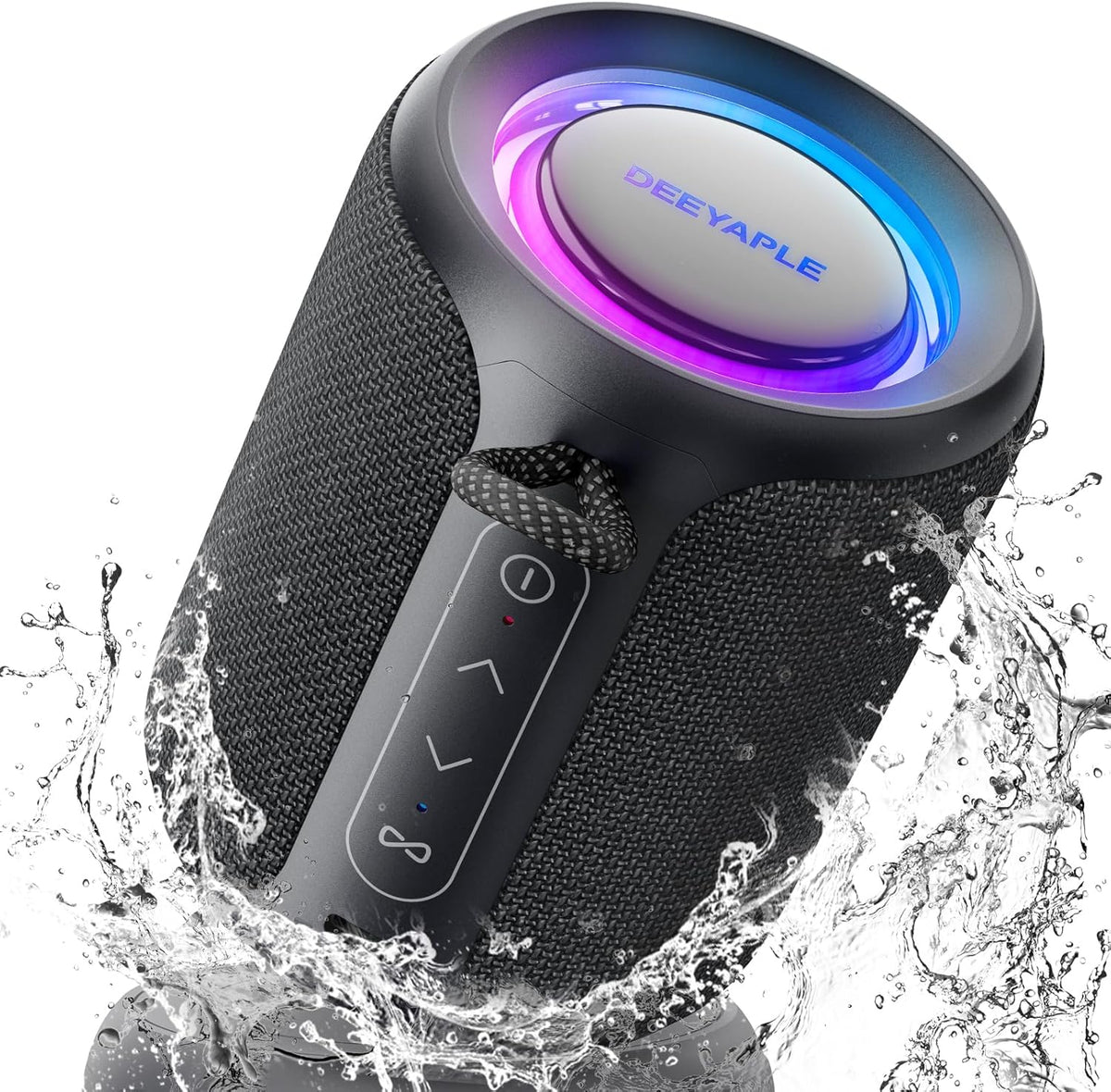 Bluetooth Speaker Wireless, IP67 Waterproof & Dustproof Portable Speaker with Lights, 15W Loud Stereo Sound, 2500mAh Battery All Day Playtime (Black)