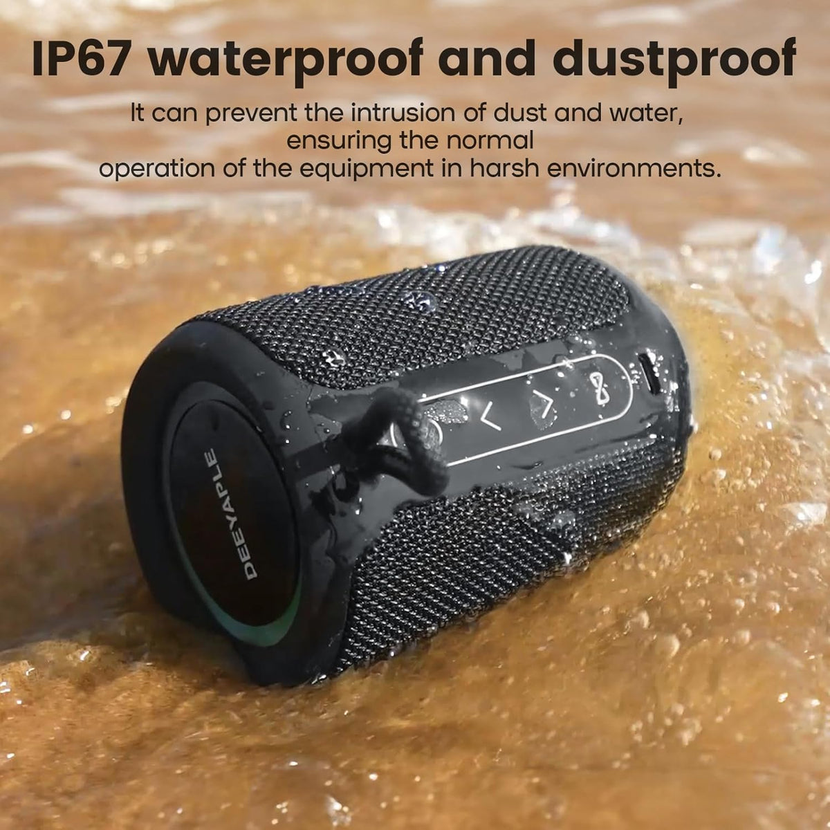 Bluetooth Speaker Wireless, IP67 Waterproof & Dustproof Portable Speaker with Lights, 15W Loud Stereo Sound, 2500mAh Battery All Day Playtime (Black)
