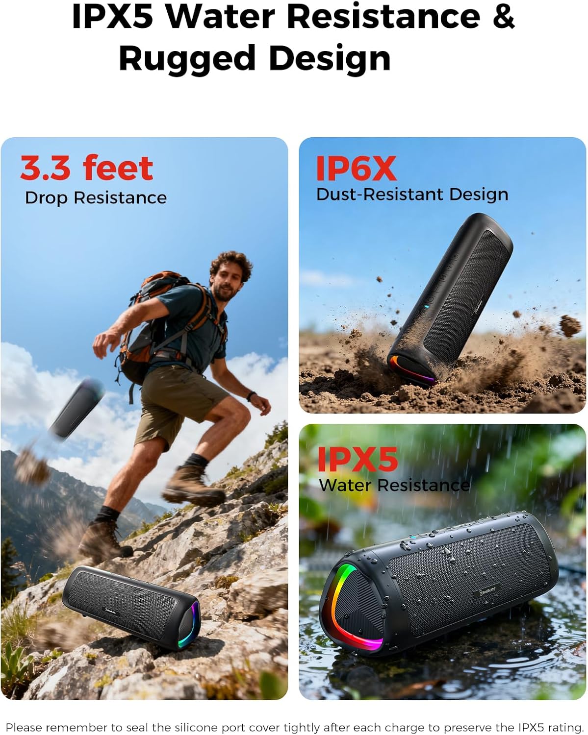 Bluetooth Speaker with HD Sound, Portable Wireless, IPX5 Waterproof, Up to 20H Playtime, TWS Pairing, BT5.3, for Home/Party/Outdoor/Beach (Black)