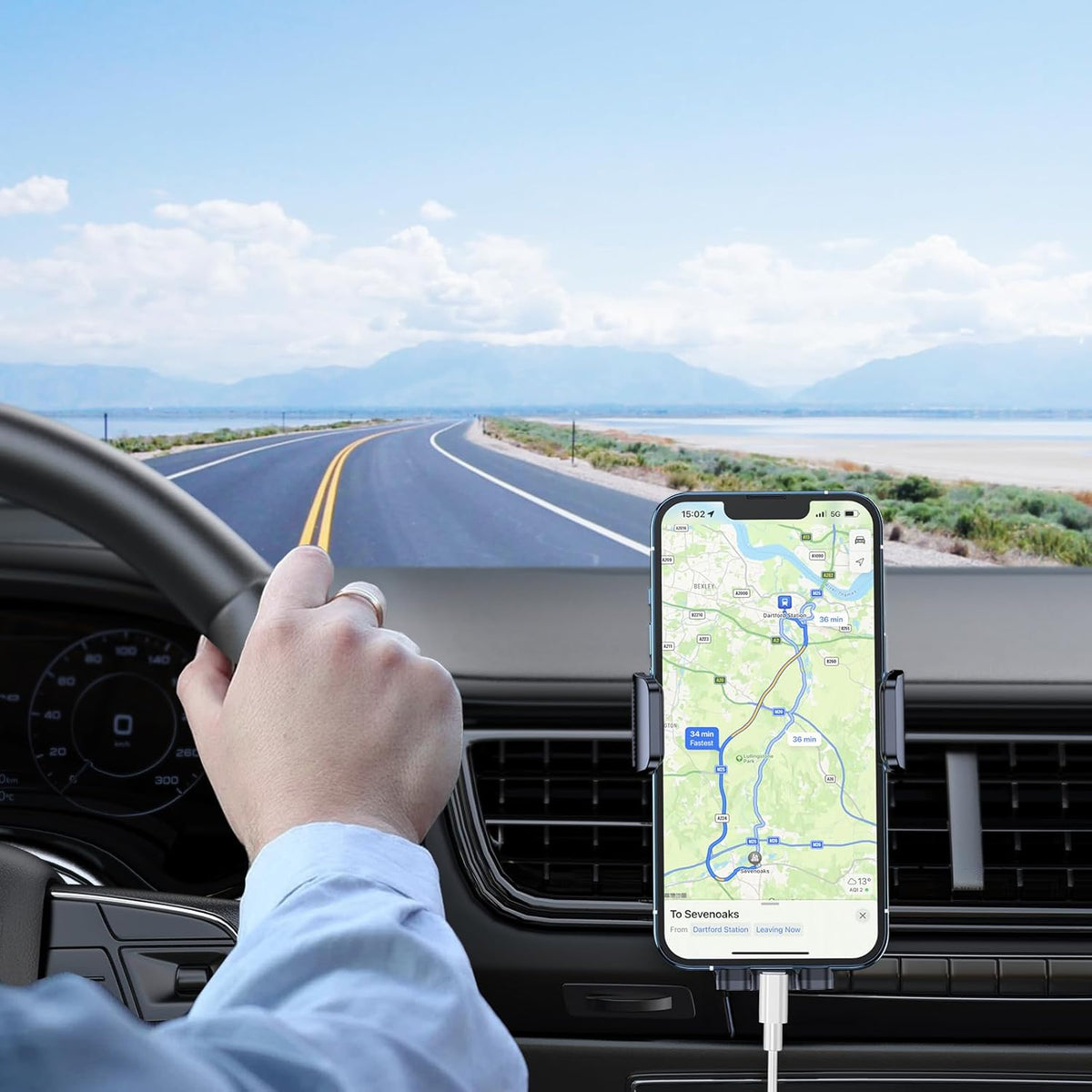 Blukar Car Phone Holder Mount, Super Stable Air Vent Cell Phone Car Mount with Metal Hook Clip, 360° Rotation, One Button Release for iPhone