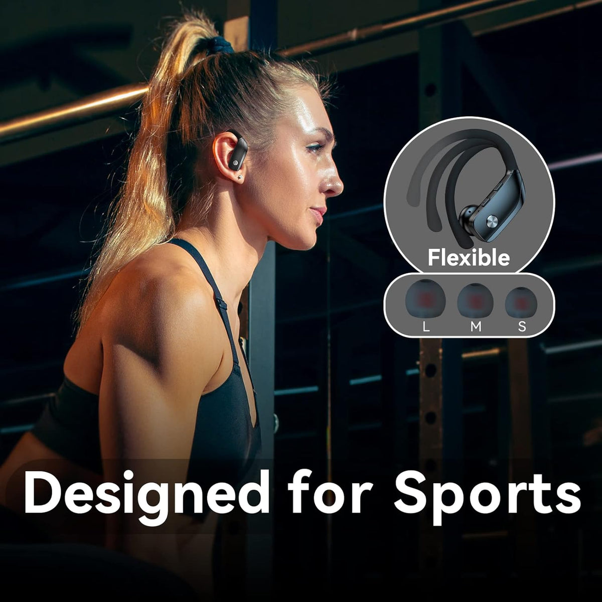 bmani Ear Buds Wireless Earbuds Bluetooth Headphones with 80H Playtime LED Display Case, Over-Ear Hook with Mic, Stereo Sound, Easy Button Controls
