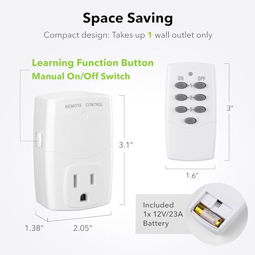 BN-LINK Mini Wireless Remote Control Outlet Switch Power Plug in for Household Appliances, Wireless Remote Light Switch, LED Light Bulbs