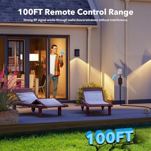 BN-LINK Outdoor Remote Control Outlet Plug Black, Indoor Wireless Outlet Switch Weatherproof Heavy Duty 15A 3-Prong 6-inch Cord 100Ft Range