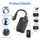 BN-LINK Outdoor Remote Control Outlet Plug Black, Indoor Wireless Outlet Switch Weatherproof Heavy Duty 15A 3-Prong 6-inch Cord 100Ft Range