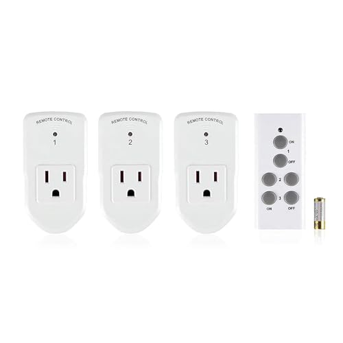BN-LINK Wireless Remote Control Outlet Electrical Switch for Lights, Fans, Small Appliance, 100ft Long Range White (Learning Code, 3Rx-2Tx) 1200W/10A