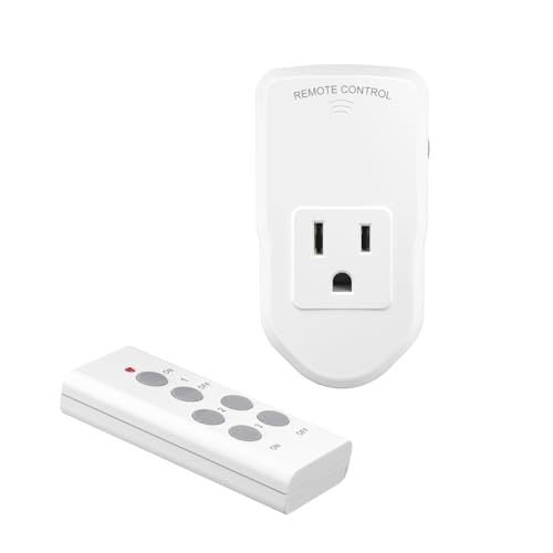BN-LINK Wireless Remote Control Outlet Electrical Switch for Lights, Fans, Small Appliance, 100ft Long Range White 10A/1200W, 1 Remote + 1 Outlet