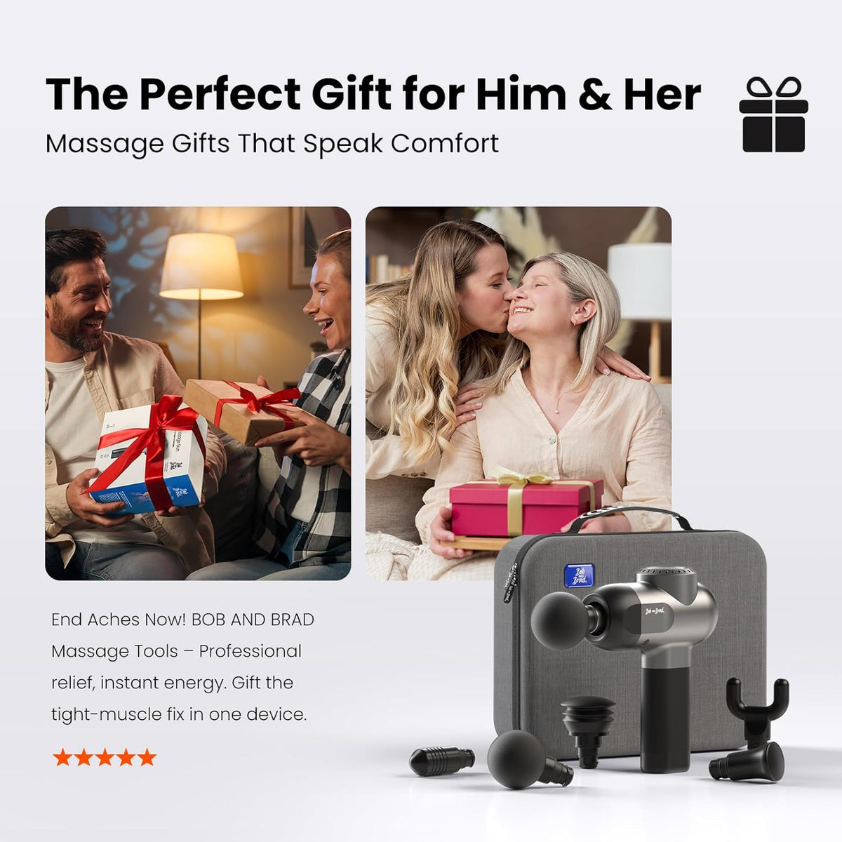 BOB AND BRAD C2 Massage Gun, Deep Tissue Percussion Massager Gun, Muscle Massager with 5 Speeds and 5 Heads